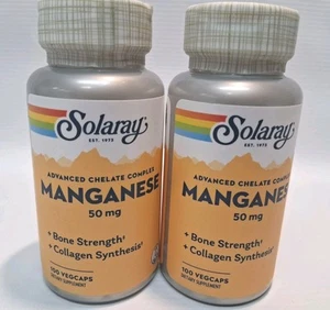 2 Pack Solaray Manganese 50mg 100 Capsule Bone & Collagen Support - Picture 1 of 4