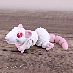 Mini Rat 3D Printed Articulated Flexi Fidget Toy 4.5" Long Cute Gift Idea White - Picture 1 of 8