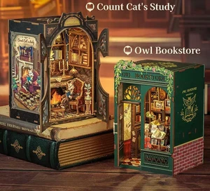 Diy Book Nook Kit Miniature Dollhouse with Light Wooden Bookshelf Insert Decor - Picture 1 of 27