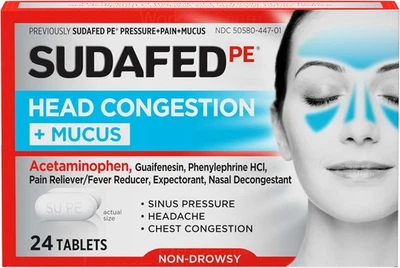 Sudafed PE Cabeza Congestión + Tabletas Alivio de Moco para Presión Sinusal,...  Foto 1 de 4