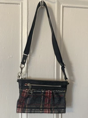 Coach Purse Red Black Gray Plaid And Leather Small Shoulder Bag Good Condition - Image 1 of 4