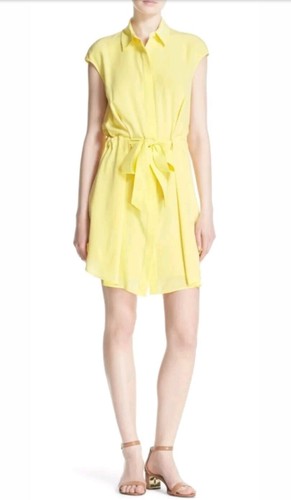 Abito camicia seta manica cappuccio Gigi Tory Burch nuovo con etichette $395 TORY BURCH limone cagliata taglia 4