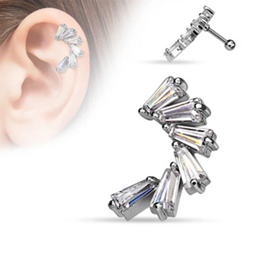 Piercing Tragus Helix Pendientes Marquise Crecent Media Luna Acero Oreja Plata