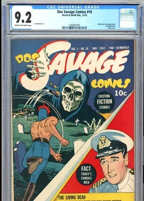 Doc Savage Comics #10 CGC 9.2 Skull Cvr Highest Graded Copy Street & Smith 1942 - Image 1 of 3