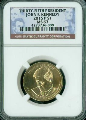 2015 P JOHN F. KENNEDY PRES. DOLLAR NGC MS67 2ND FINEST REGISTRY SPOTLESS * - Image 1 of 4
