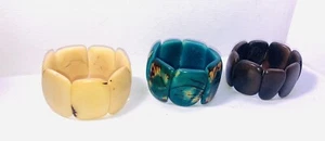 Riverstone Tagua Turquoise Bracelet, Stretchable Fits 7"-8" Wrists - Picture 1 of 6