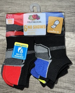Fruit Of The Loom Boys Medium Shoe Size 9-2.5 Multicolor 6 Pack No Show Socks  - Picture 1 of 4