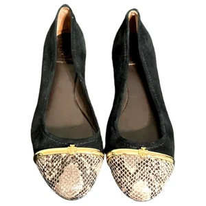 Tory Burch Ballerinas schwarz Wildleder Schlangenspitze gold Größe 9,5 M neu mit Etikett - Bild 1 von 4