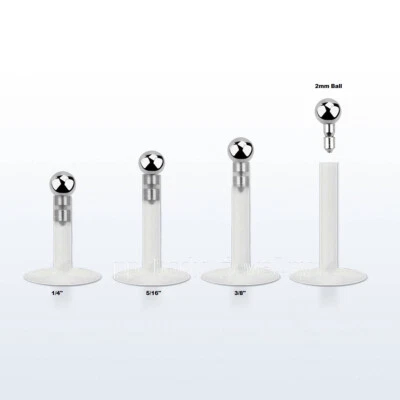 Orejas Labret Push-In Bio Flex con Tapa de Bola de Acero Quirúrgico 16G 2mm Tragus 1/4"- 3/8" Foto 1 de 2