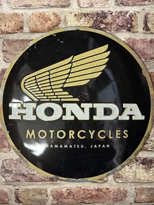 Honda Motorcycle Large Round Retro style Embossed Metal Sign. Home, Bar, Mancave - Picture 1 of 8