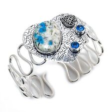K2 Blue Azurite, Blue Topaz 925 Sterling Silver Cuff Bracelet Adjustable