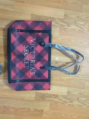 Victoria's Secret 2021 Holiday Tote Bag Red Black Buffalo Plaid - Image 1 of 3