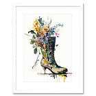 Spring Flower Bouquet in High Heeled Combat Boot Framed Art Print Picture 9X7 In