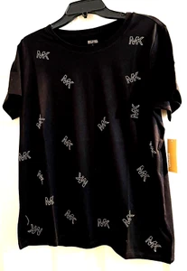 MICHAEL KORS T-Shirt MSRP $88 Black/Gold Color LOGO Studded  sz.L  New w/tag - Picture 1 of 6