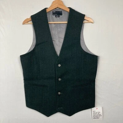 Chaleco chaleco de mezcla de lana verde espiga forrado con 4 botones 38" de Asos para hombre Foto 1 de 4
