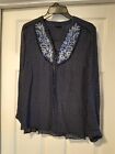 Beautiful Embroidered Navy Spotty Blouse By Per Una Size 16
