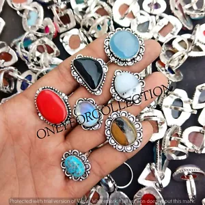 Turquoise & Mix Gemstone 925 Sterling Silver Plated Wholesale Assorted Rings Lot - Picture 1 of 3