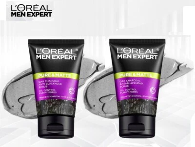 L'OREAL Men Expert Pure & Matte Oak Charcoal Scrub Foam Face Cleanser x 2 - Image 1 of 2