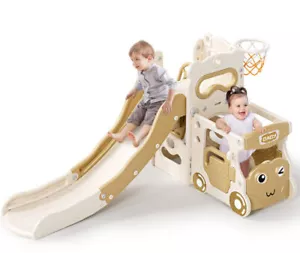 Set scivolo bambino, 4 in 1 interno/esterno autoportante bambini arrampicatore autobus autista basket - Foto 1 di 12