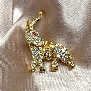 Vintage Elefant Strass Pave Frühling Bommel Brosche Anstecknadel - Bild 1 von 4