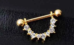 2Ct Round Lab Created Diamond Nipple Body Piercing Barbel 14K Yellow Gold Plated - Picture 1 of 5