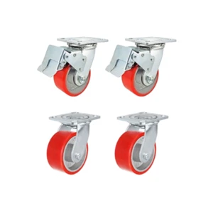 4" x 2" Total Lock Caster Set - 2 Total Locking Swivel & 2 Plain Swivel - Rot PCI - Bild 1 von 8