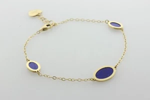 Brazalete de cadena ajustable de lapislázuli ovalado plano de oro amarillo de 18 quilates TA Italia - 6,75" - 7,5" - Imagen 1 de 8