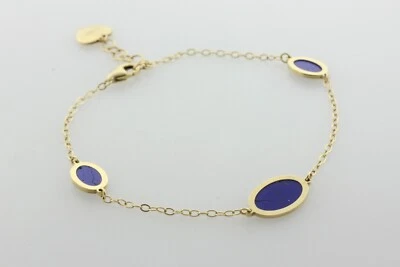 Brazalete de cadena ajustable TA Italy oro amarillo de 18 quilates plano ovalado lapislázuli - 6,75" - 7,5" Foto 1 de 4