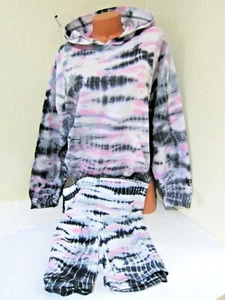 Victoria Secret Pink BAMBOO TIE DYE PULLOVER HOODIE SHIRT BIKE SHORT L or XL SET - Picture 1 of 8