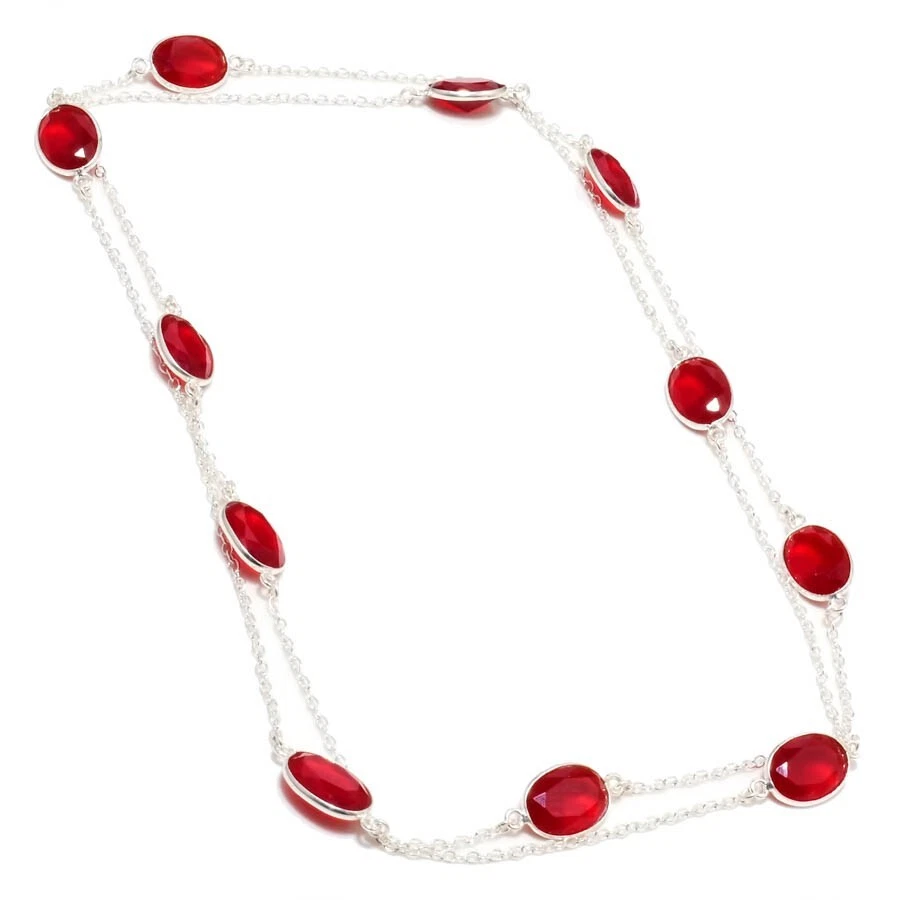 Red Garnet Gemstone Handmade 925 Sterling Silver Jewelry Necklaces Sz 36" - Image 1 of 1