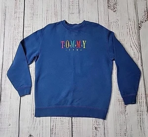Vintage Tommy Jeans Distressed Sweatshirt Herren L blau Rundhals Pullover bestickt - Bild 1 von 14