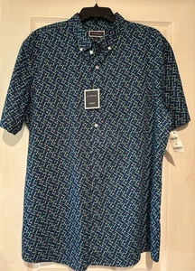 Men’s Club Room Stretch XL Short Sleeve Shirt Blue Print New With Tags - Picture 1 of 14