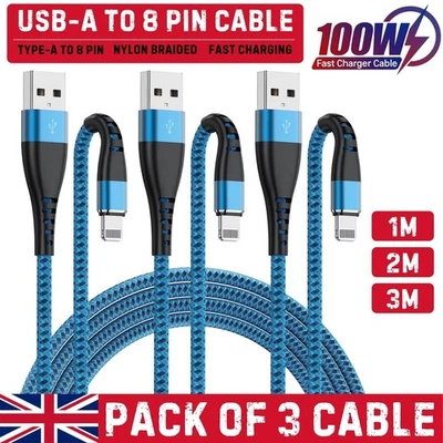 3 x iPhone Charger Fast For Apple Cable USB Lead 5 6 7 8 X XS XR SE 11 12 13 14 - Image 1 of 4