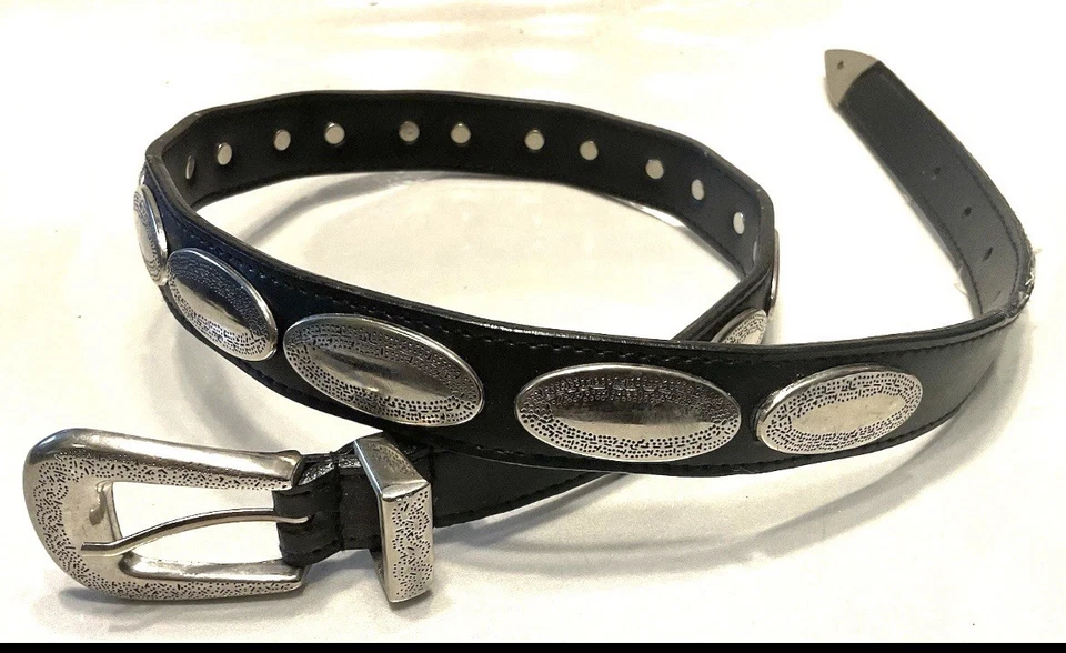 Z 70s–80s Captiva Collections Black Leather Western Belt Silver Studs Sz S - Image 1 of 4