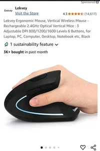 Lekvey Ergonomic Mouse Vertical Wireless Mouse - Rechargeable 2.4GHz Optical ... - Picture 1 of 5
