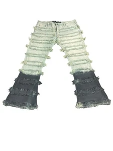 Icy Rich Jeans Men 40x32 Green Thrashed Acid Wash Stacked Streetwear Hippie Boot - Picture 1 of 22