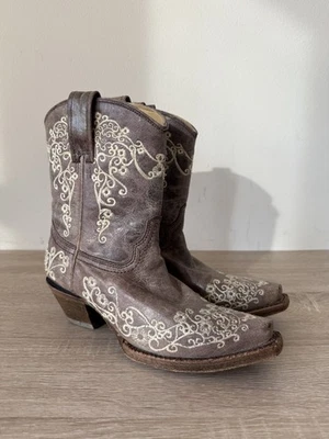 Botas de Vaquero Corral Lisa Bordadas Hueso de Cráter Cuero al Tobillo 6.5 Botín Boho Foto 1 de 4