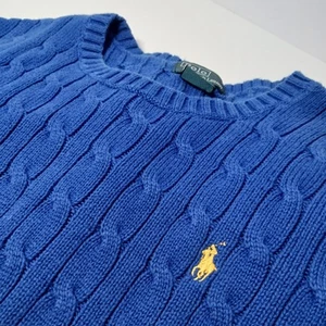 Polo Ralph Lauren Pullover Cable Knit Crew Sweater Boys Sz L 14-16 Blue Cotton - Picture 1 of 6