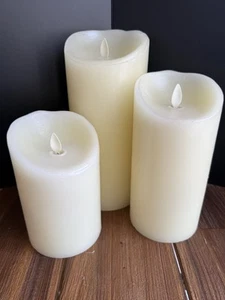 3 Luminara Flameless Unscented Wax Candles with Moving Wick Pillar - Picture 1 of 9
