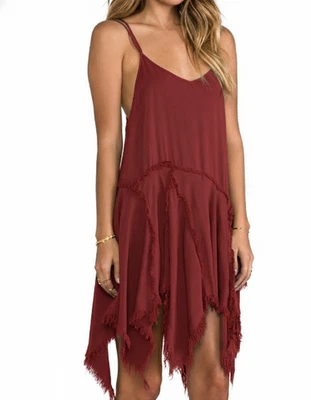 Intimately Free People Tattered Up Slip Dress Womens XS Wine Asymmetrical Boho - Image 1 of 4