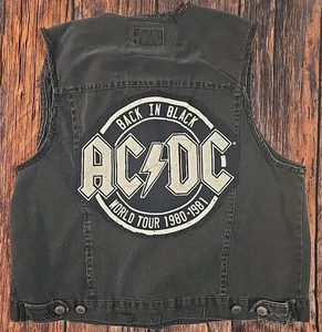 OOAK Rock Musik Weste AC/DC schwarz Denim Upcycle Distressed Grafik T-Shirt Patches XL - Bild 1 von 12