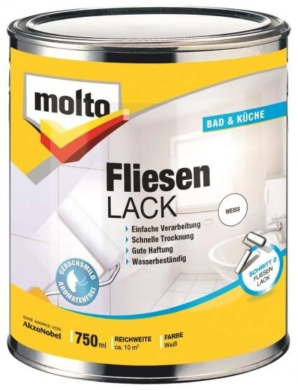 Molto Heizkörper-, Hammerschlag-,Speziallack Molto 1-K-Fliesenlack Weiss 750 ml - Bild 1 von 1
