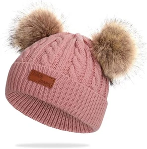 Girl Toddler Hat Pom Pom Beanie Winter Hats  Cap Knit Warm Beanies Rose - Picture 1 of 7