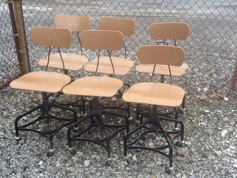 6 Vintage TOLEDO Drafting Stools On Wheels - Adjust 16" To 21" - Nice Cover