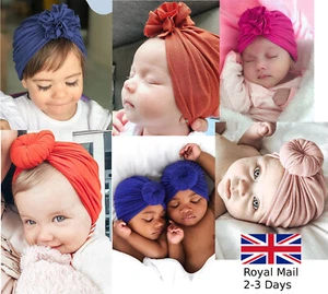 Baby Girls Kids Bun Knot Floral Turban Head Wrap Kids Ear Hat Cotton Velvet Cap - Picture 1 of 32