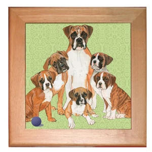 Boxer Dog Kitchen Ceramic Trivet Framed in Pine 8" x 8" - Picture 1 of 1