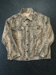 Free People Jacket Womens Large Animal Snake Print Denim Brown Black Preppy - Picture 1 of 8
