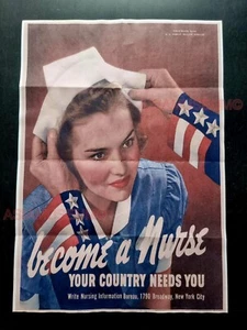 1943 WW2 USA AMERICA WOMEN BURSE CORPS WAR FLAG RECRUIT PROPAGANDA POSTER 500 - Picture 1 of 2