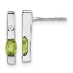 925 Sterling Silver Diamond Peridot Dangle Line Stud Earrings - Picture 1 of 5