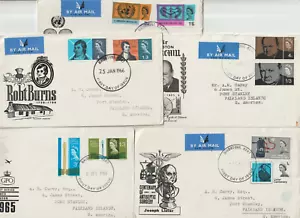 1965/6 5 x GB ILLUSTRATO FDCS MAIDSTONE KENT TO CAREY PORT STANLEY FALKLAND IS - Foto 1 di 1